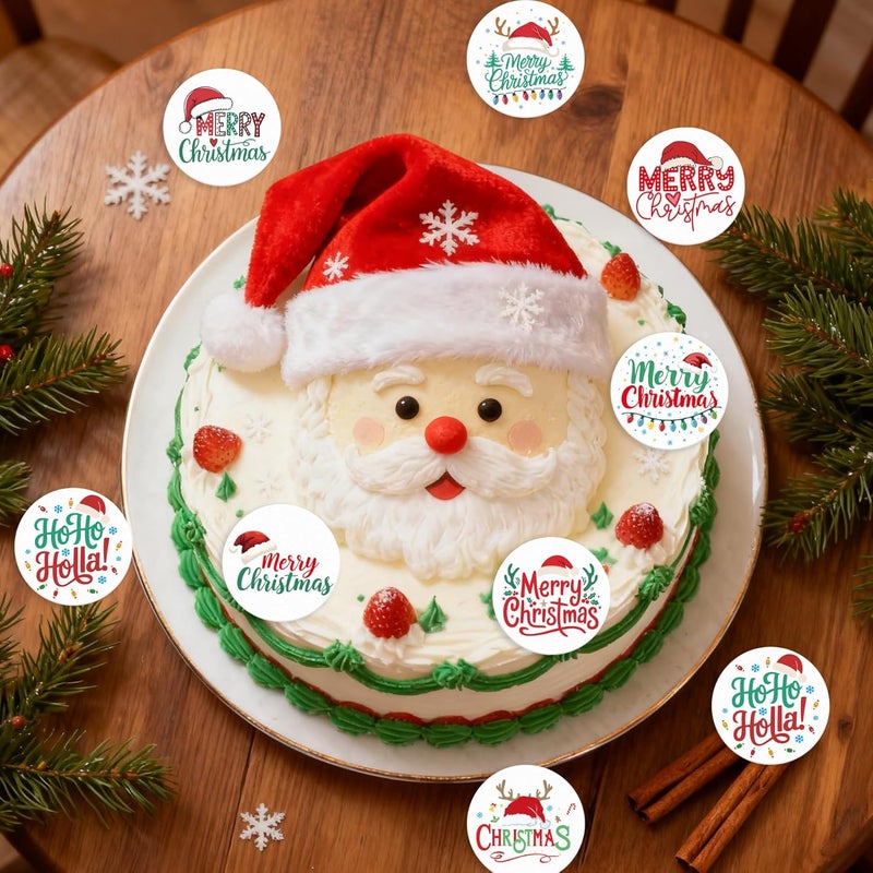 Fyeoxle 36PCS Edible Christmas Hat Cupcake Toppers Wafer Paper Merry Christmas HoHoHo Cupcake Picks for Holiday Theme Christmas Party Baby Shower Birthday Supplies - Image 4